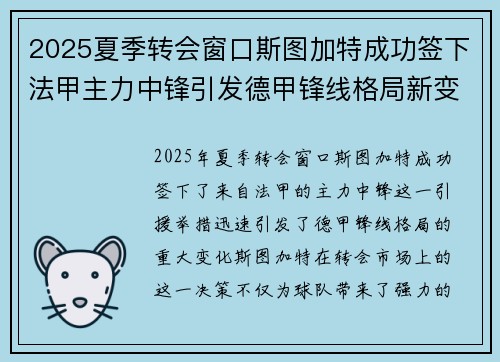 2025夏季转会窗口斯图加特成功签下法甲主力中锋引发德甲锋线格局新变化