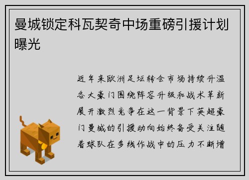 曼城锁定科瓦契奇中场重磅引援计划曝光